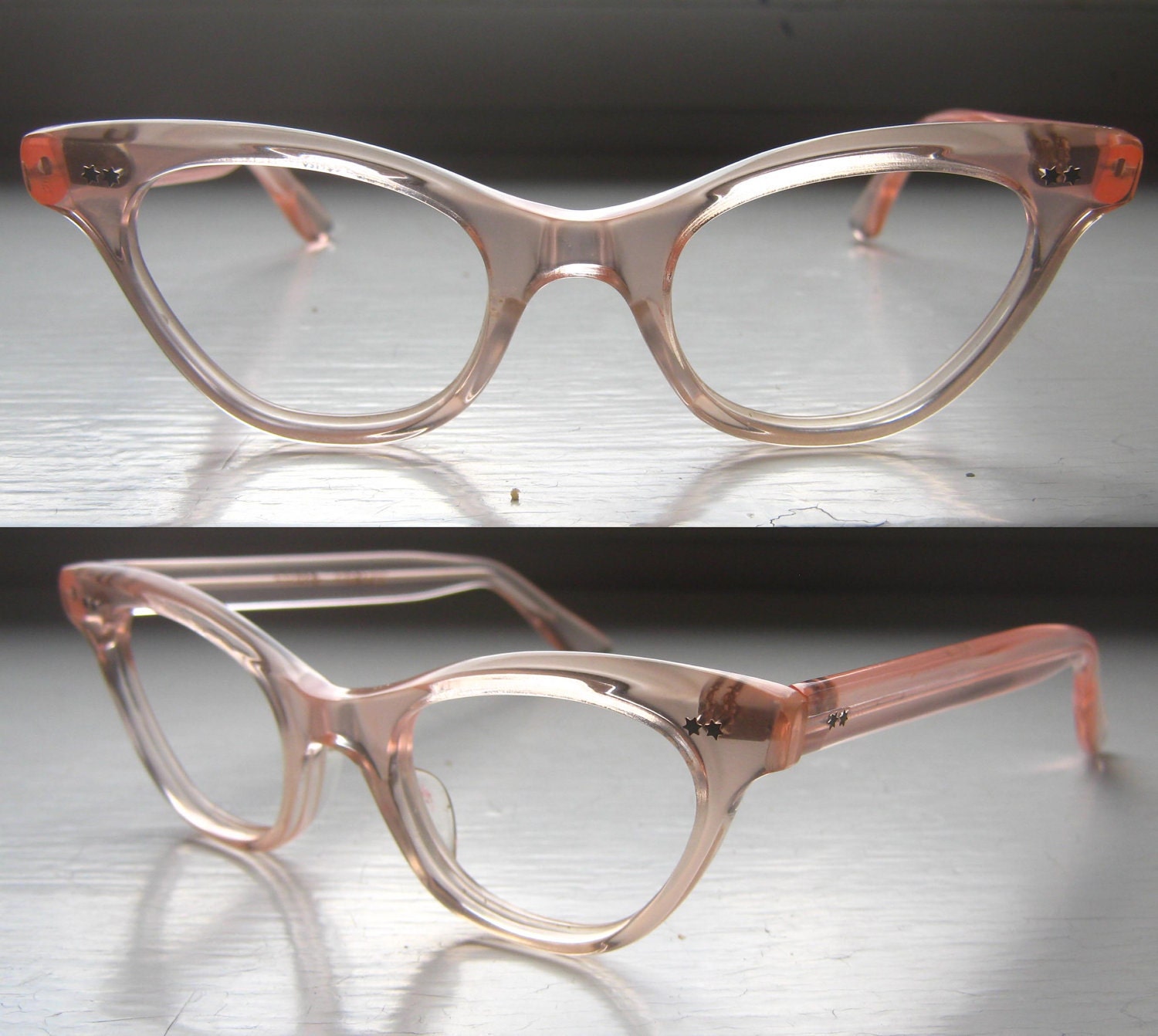 French 50's Cat Eye Eyeglass Frames Salmon Pink Icy Eyeglasses Eyeglass Frames