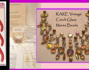 DIY Rare Czech Marea Beads BEAD KIT with  3 Jewelry Making Tools Round Nose Chain Nose and Wire Cutters