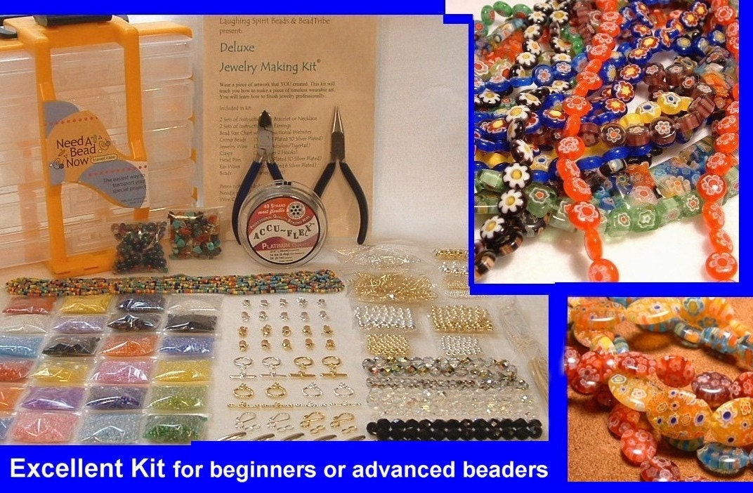 SUPER BEAD KIT Italian Glass Millefiori Beads Carrying Case Jewelry Making Bead Kit - Great for Advanced or Beginner