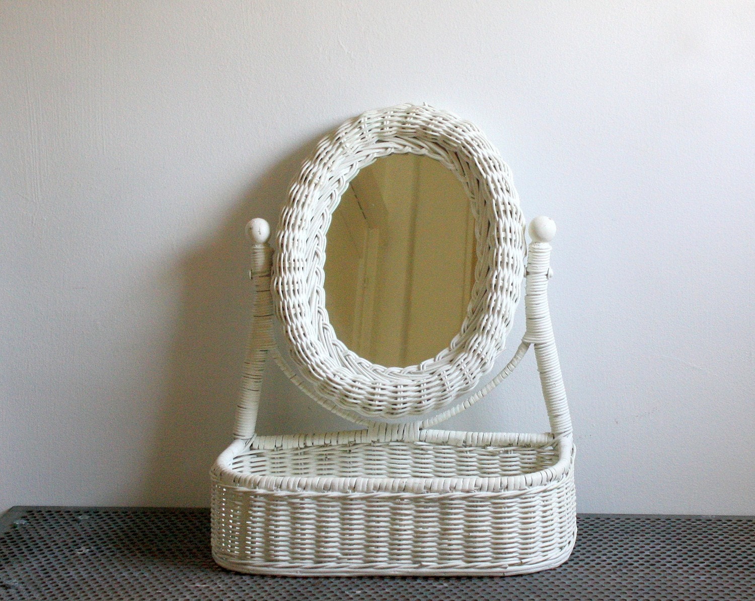 Vintage Wicker Vanity Mirror by shavingkitvintage on Etsy