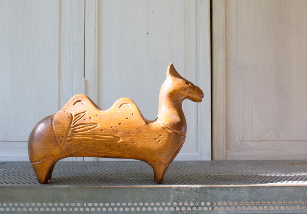 Vintage Hand Carved Wooden Camel
