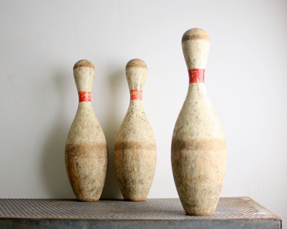 Vintage Bowling Pins - Set of Three