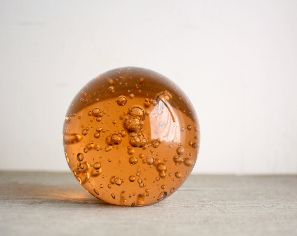 Vintage Peach Crystal Ball Paperweight