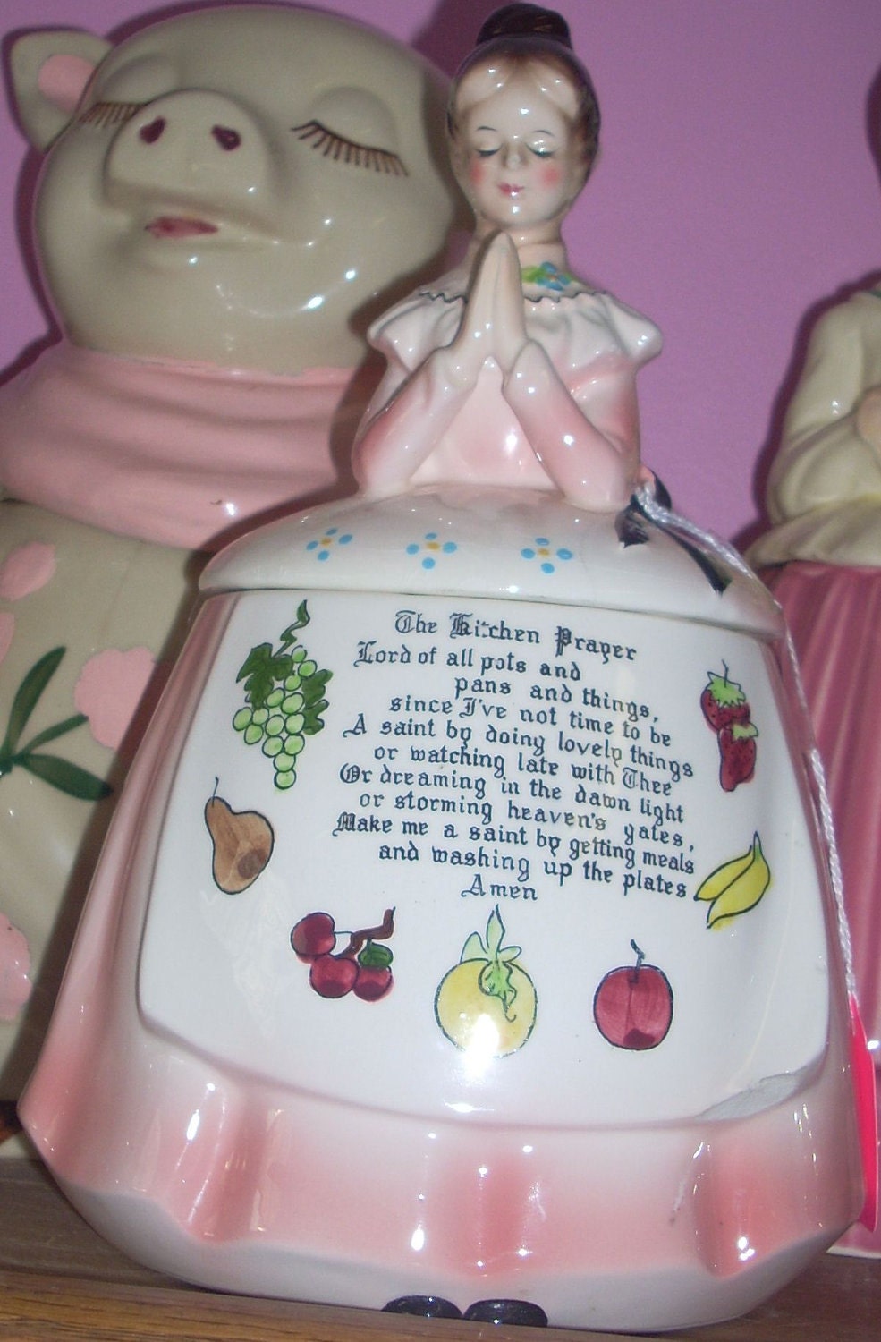 Charming vintage Enesco Prayer Lady cookie jar by jazzejunqueinc
