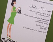Chic Pregnant girl and damask baby shower invitation (set of 10) Il_170x135