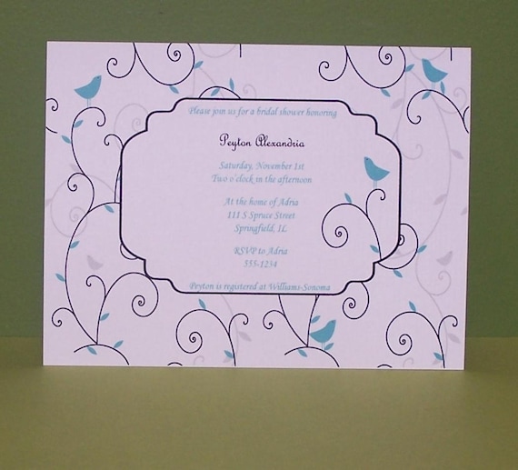 Bridal Shower invitations swirls and birds (set of 10) Il_570xn