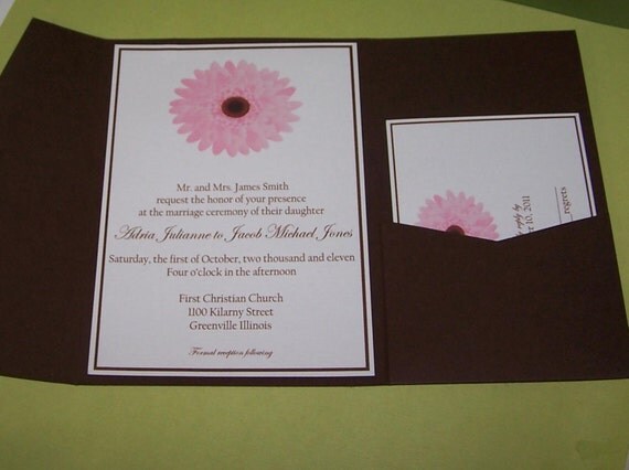 Wedding invitation gerber daisy pocketfold (SAMPLE ONLY) Il_570xn