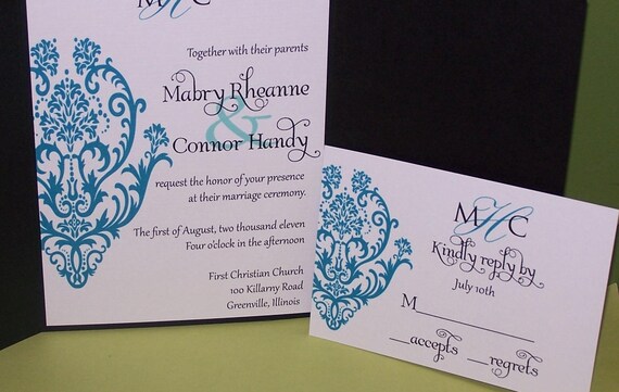 Personalized Wedding Invitation Turquoise Damask (SAMPLE ONLY) Il_570xn