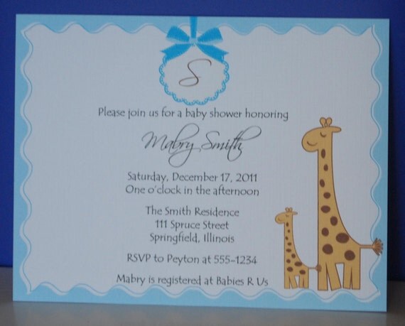 Baby shower invitations giraffe & monogram (set of 10) Il_570xn
