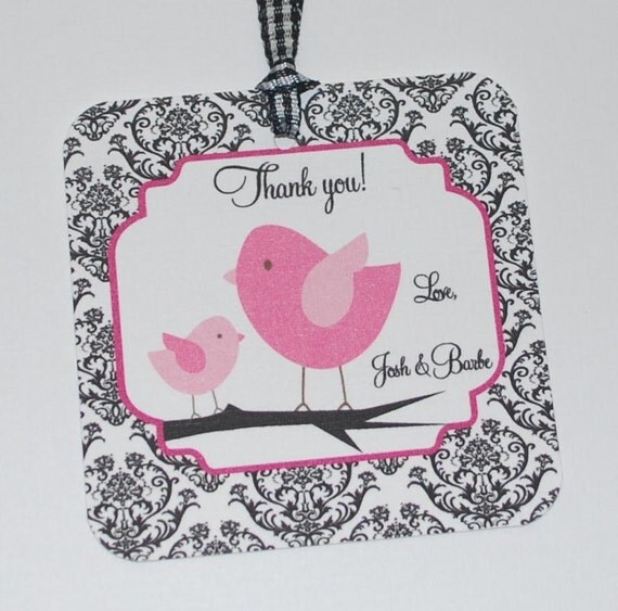 Gift tags, Baby shower personalized tags damask and birds (set of 6) Il_570xn