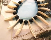 Handcrafted Spiky Seashell and Lava Rock Tribal Necklace