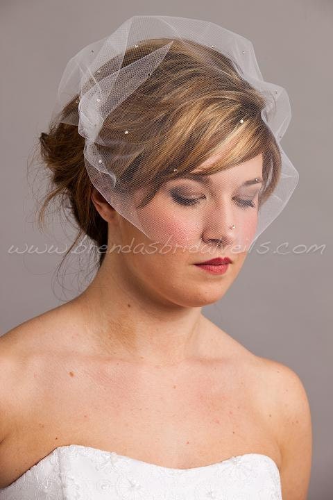 Tulle Bandeau Birdcage Veil with Swarovski Crystal Rhinestones, Ivory - White - Black - Champagne - Many Other Colors