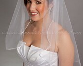 Satin Cord Edge Illusion Tulle Bridal Veil - 25" Single Layer - White or Ivory