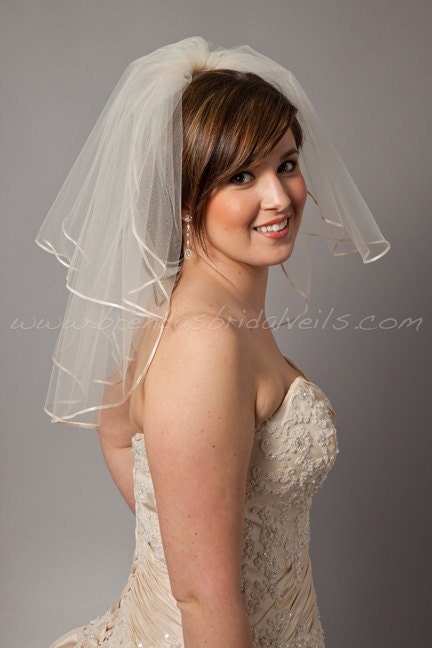 Illusion Tulle Bridal Veil Short Double Layer Ribbon Edge