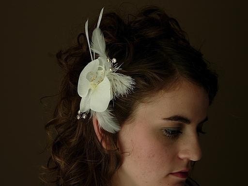 A Touch Of The Tropics Orchid with Rhinestones and Feather Accents