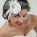 Stunning Bridal Hat - Swarovski Rhinestone Embellishment, Feathers and Mini Birdcage Veil - White or Ivory