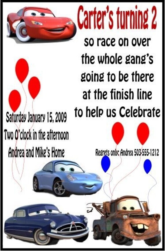 Cars Childrens birthday invites
