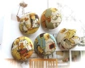 Fridge Magnets - Large Kokka Trefle Retro Childhood School Children Handmade Fabric Magnets 1.5 Inch 5's