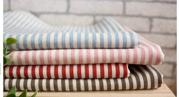 Cotton Linen Stripe Fabric - Nautical Marine Brown Blue Red Pink White Stripes Cotton Linen Fabric Cloth 4's 56 x 19 " Each