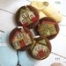 Handmade Fabric Buttons - Large Brown Red Green Country House Home Handmade Fabric Buttons 1.5 Inch 4's