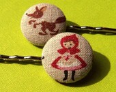 Little Red Riding Hood Bobby Pins - Fabric Covered Buttons