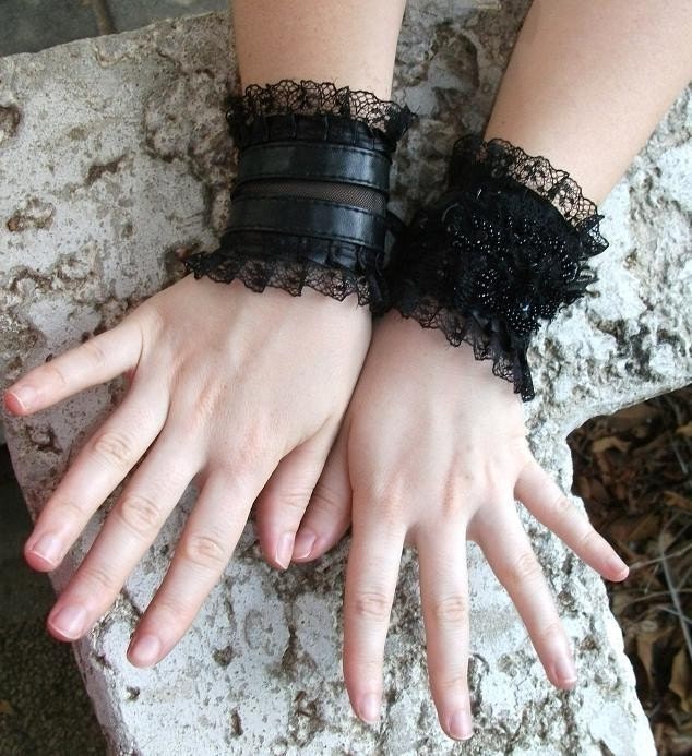 WILD CAT black wrist cuffs steampunk cuffs gothic cuffs twilight gothic gloves victorian gloves goth lolita gloves