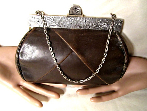 1920s Art Deco Leather Clutch Purse. Ornate by PiccadillyHill