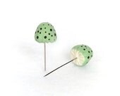Mushroom Pins Set of (2) Mint Green and Brown Terrarium Decor, Pin Cushion Accessories - FoxtailCreekStudio