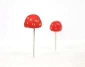 Deep Orange Mushrooms Set of (2)  - Miniature Terrarium Decor Supplies, Made To Order Decorative Pins