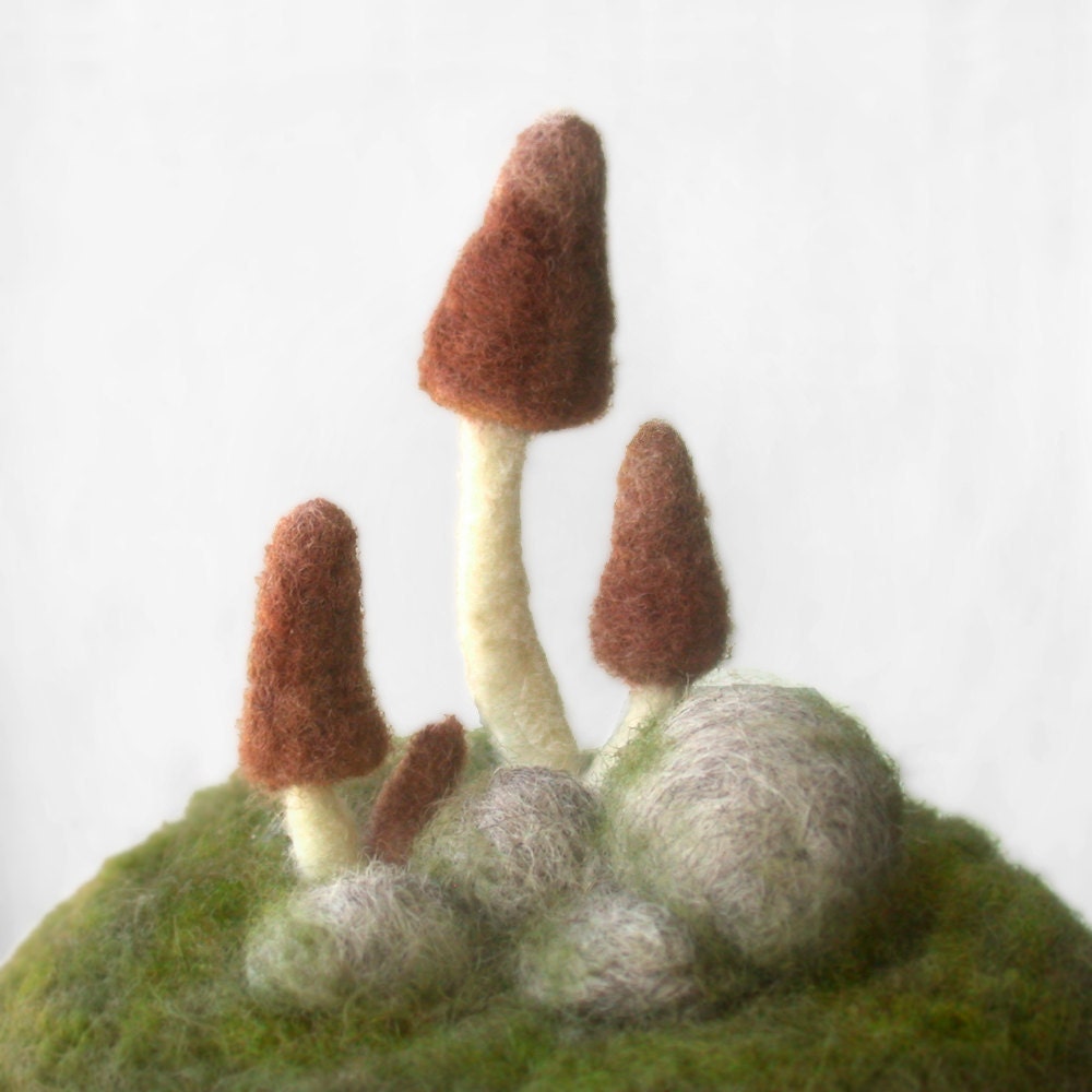 Brown Gnome Mushrooms Pincushion Scene Made to Order