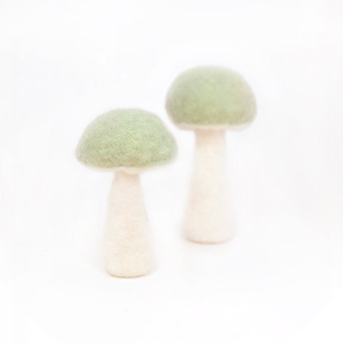 Large Mushroom Set in Mint and White Made To Order - Home Decor Felted Set of Two