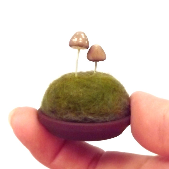 Brown Mushrooms in Moss Microcosm Miniature Scene Made To Order Nature Display Collectible