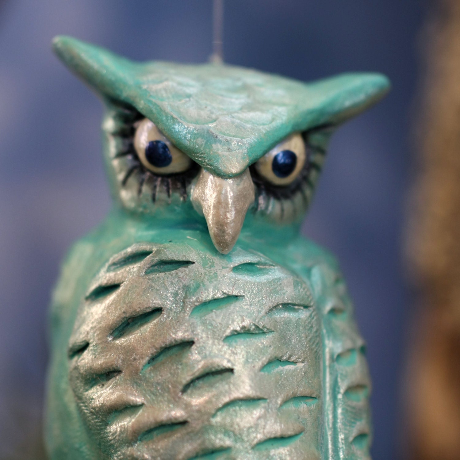 Owl Sculpture Ornament, Cyan the Owl