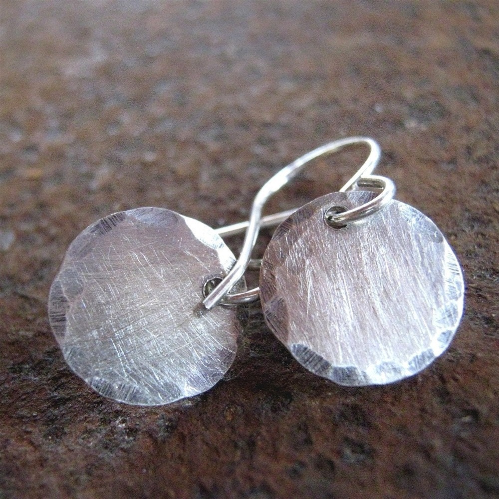 Edged sterling silver earrings - Brushed Silver Earrings - Silver Dot Earrings