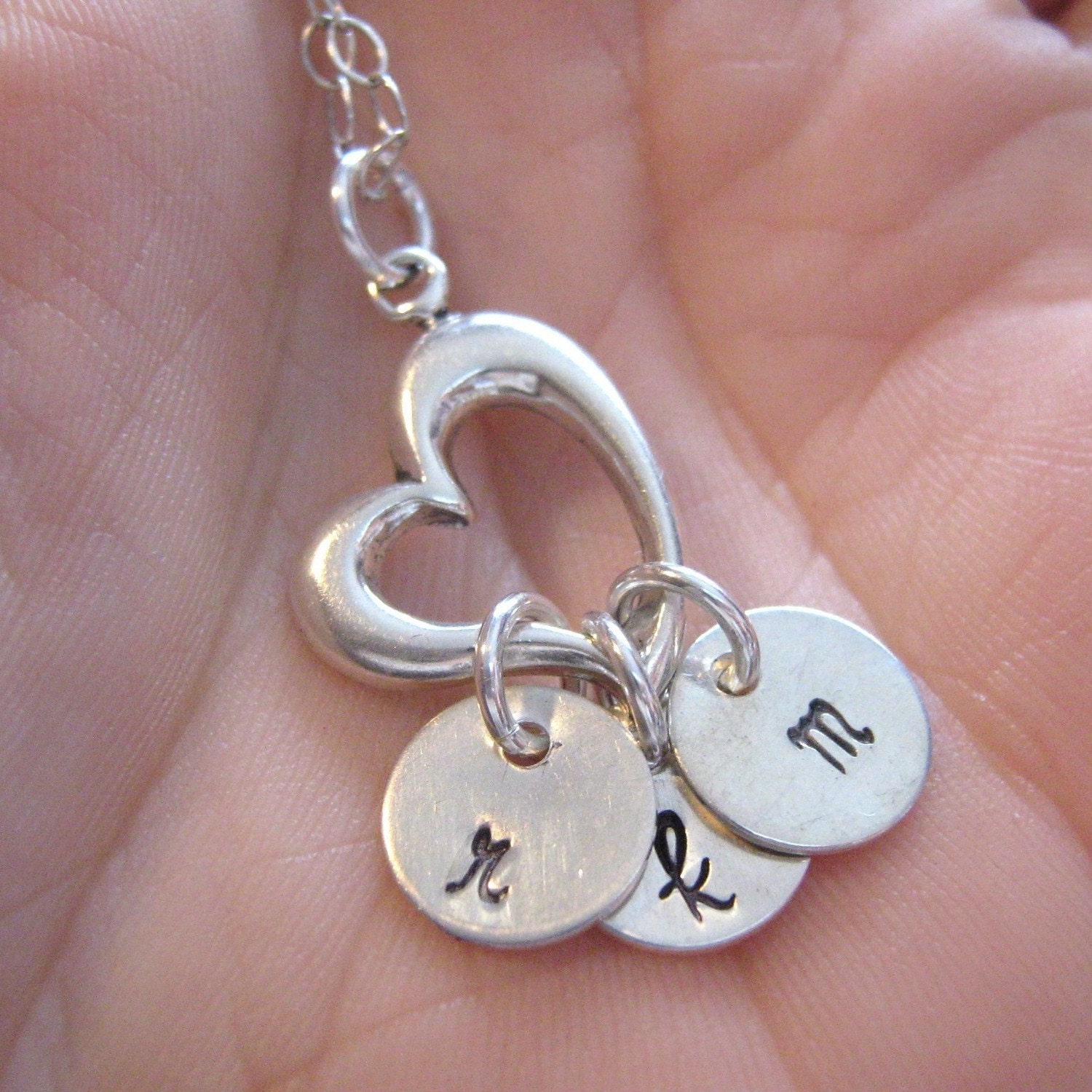 Heart Full Of Love hand stamped initial mothers necklace