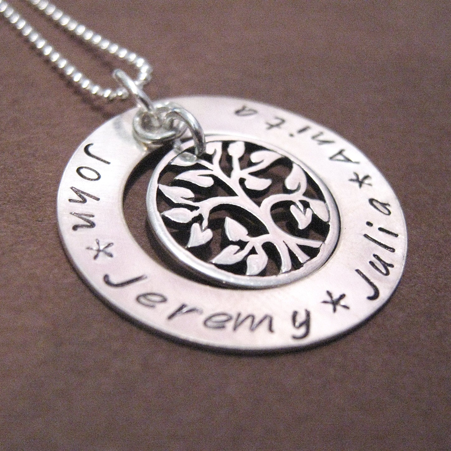 Family Tree hand stamped necklace - Tree of Life Necklace - Mothers Jewelry - personalized necklace