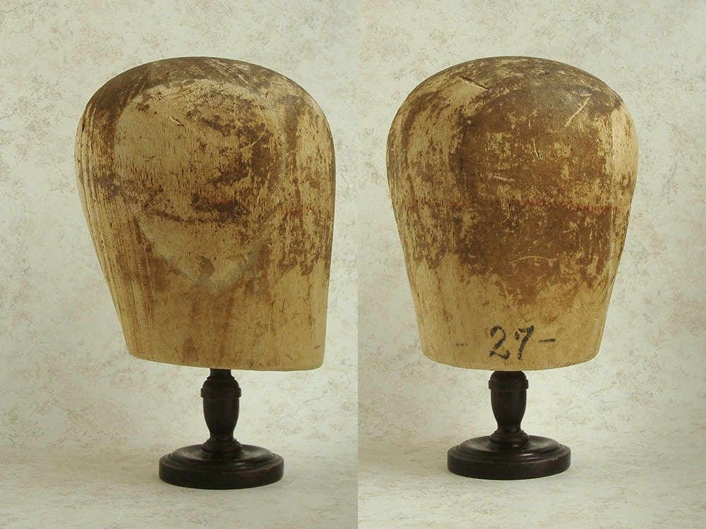 Scarce Antique MILLINERS VEIL BLOCK c. 1950s with Stand Hatters Crown Form Tool