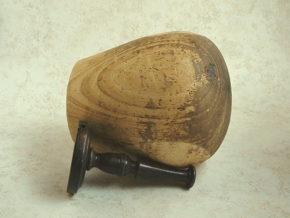 Scarce Antique MILLINERS VEIL BLOCK c. 1950s with Stand Hatters Crown Form Tool