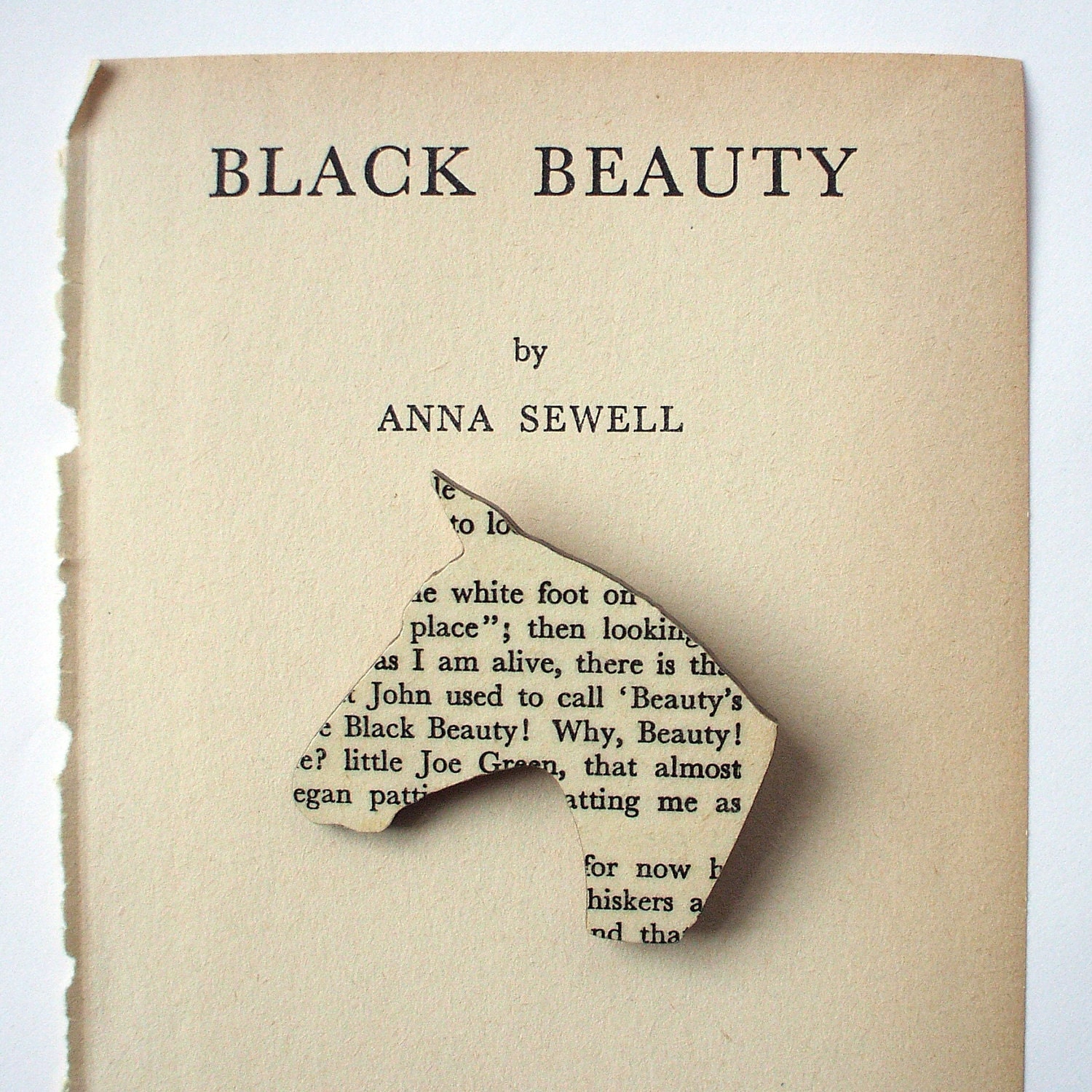 Black Beauty - Horse brooch. Classic book brooches made with original pages.