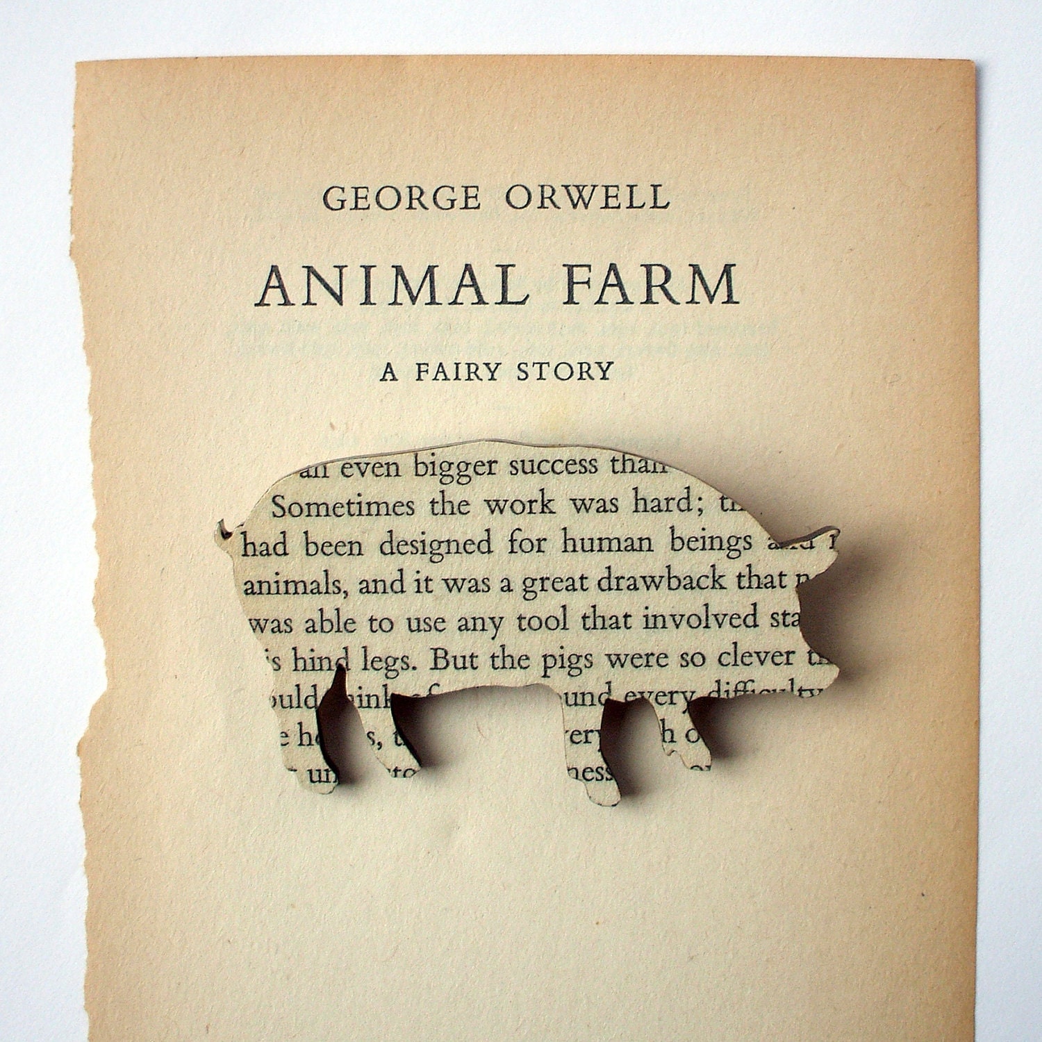 Animal Farm - Pig brooch. Classic book brooches made with original pages.
