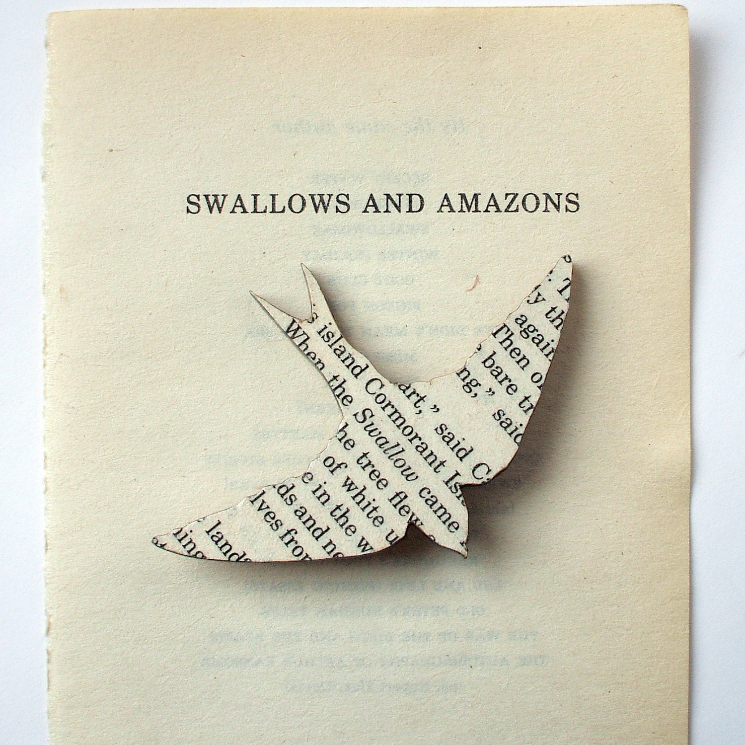 Swallows and Amazons - bird brooch. Classic book brooches made with original pages.