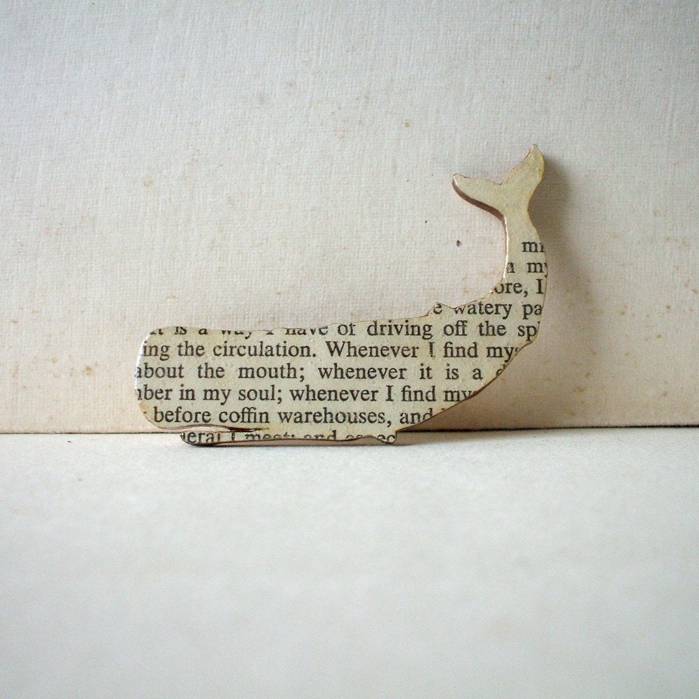 Moby Dick whale brooch - classic book page jewellery