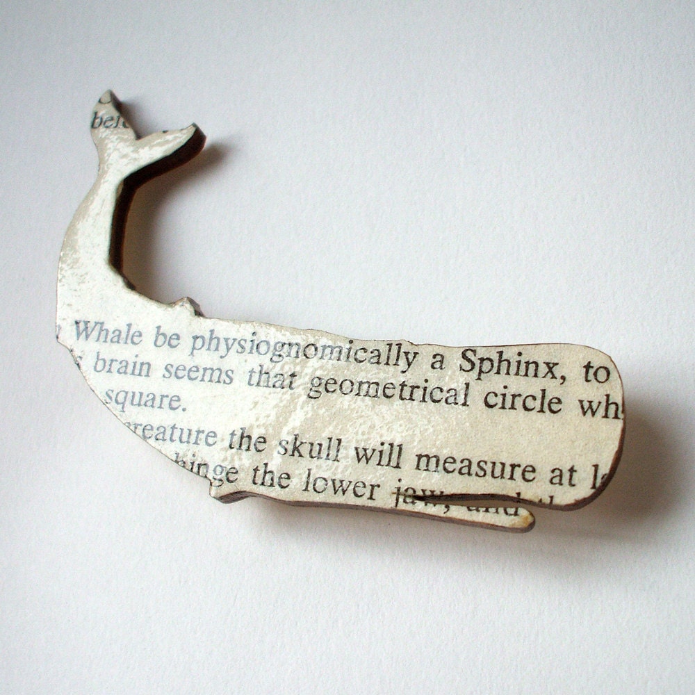 Moby Dick whale brooch - classic book page jewellery