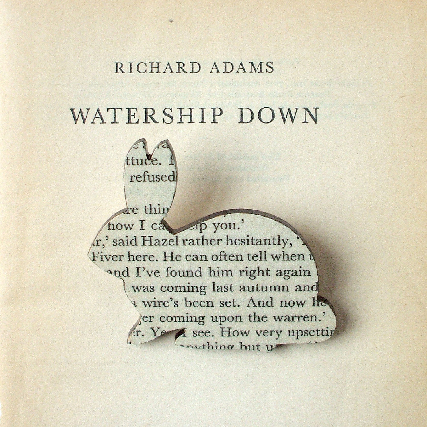 Watership Down - Rabbit brooch. Classic book brooches made with original pages.