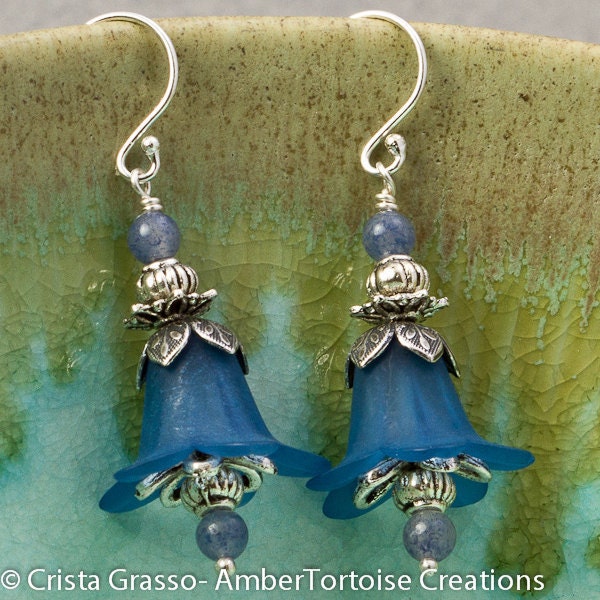 SALE Sterling Silver Blue Flower Earrings- Enchanted Garden Collection