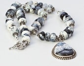 Dendritic Opal and Sterling Silver Necklace- Gorgeous and Rare Stones