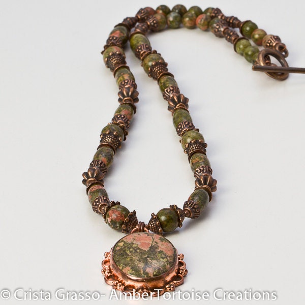 SALE Unakite Copper Pendant Necklace- Copper Elegance Collection