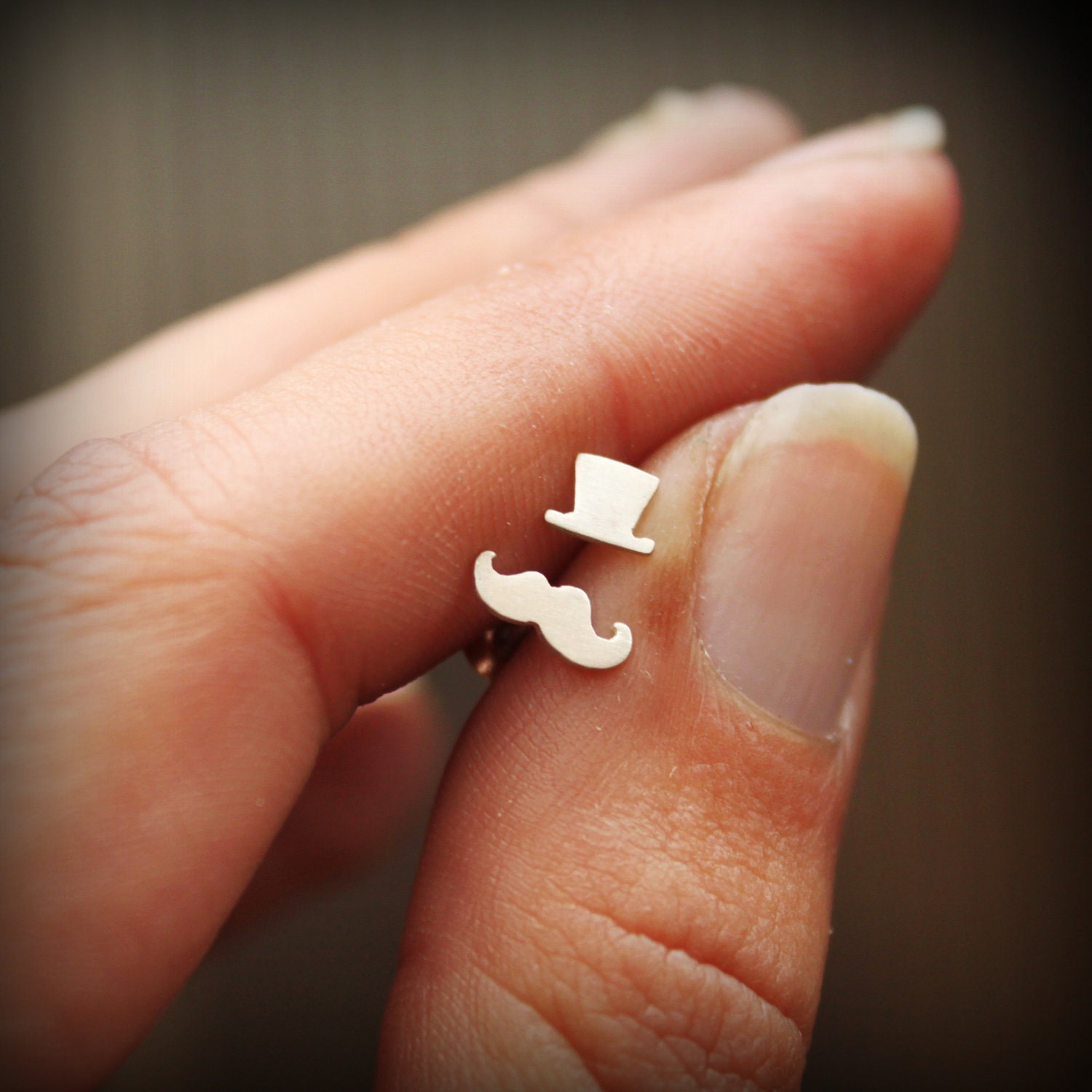 Tiny mustache with hat Earrings-Sterling Silver