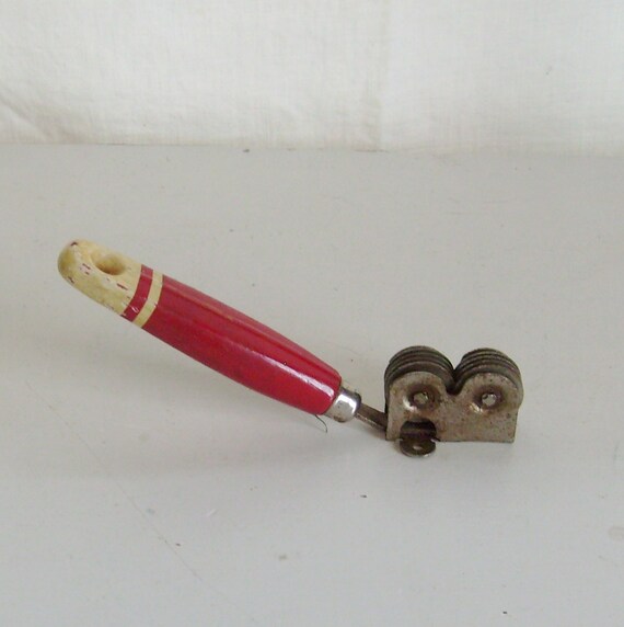 Vintage knife sharpener wood handle red and white by trendybindi