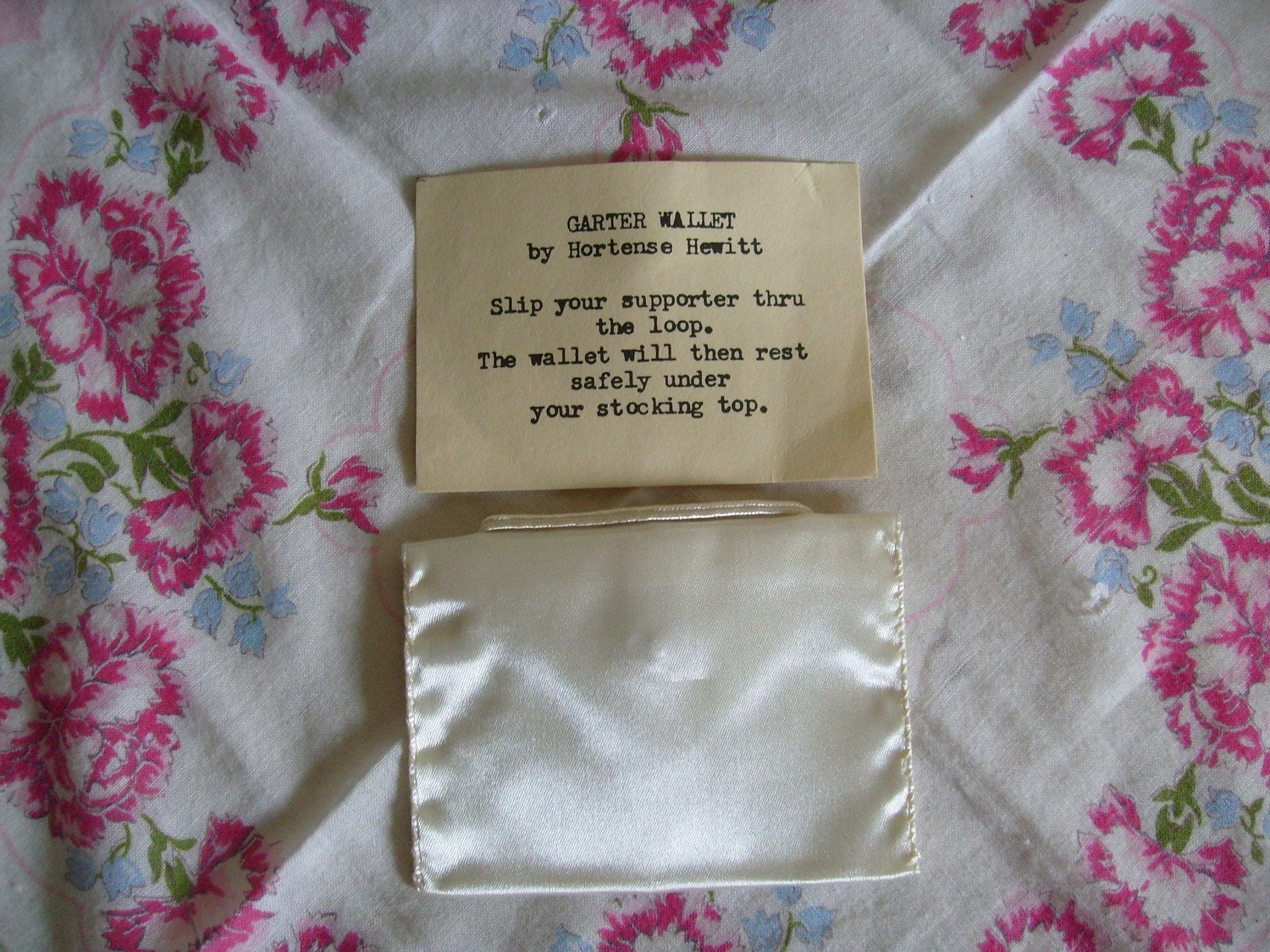 Memorial Day Sale Vintage bride's garter wallet by Hortense Hewitt ivory with rosette accent perfect for wedding img